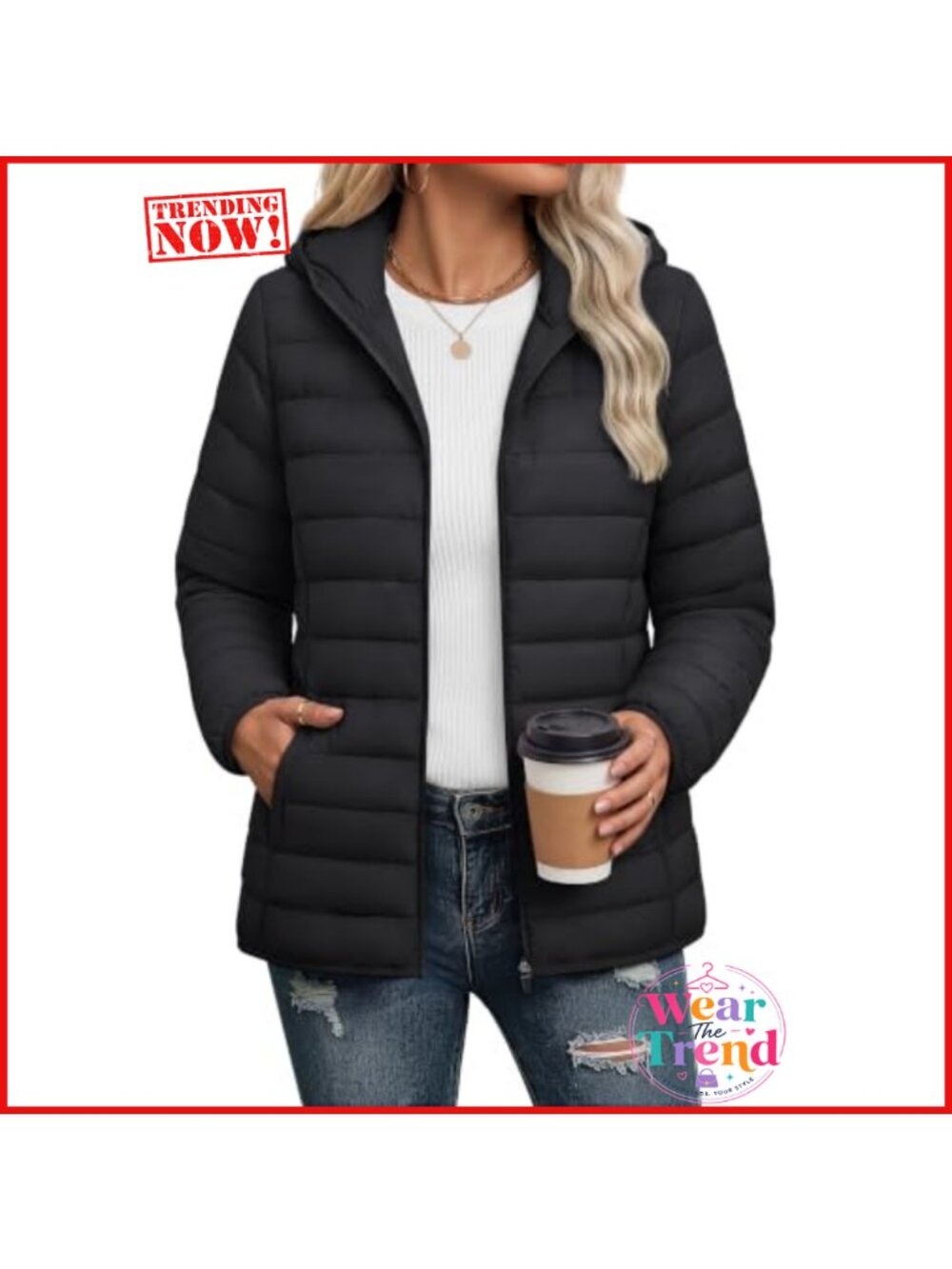 Lightweight Quilted Puffer Jacket with Hood Water Resistant Warm Coat